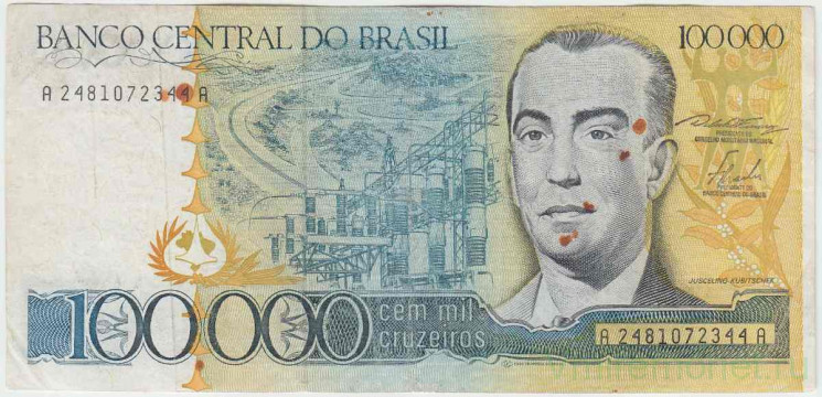 Банкнота. Бразилия. 100 крузадо 1986 год. Тип 211a.
