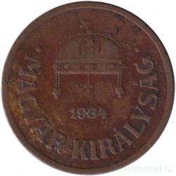 Монета. Венгрия. 2 филлера 1934 год.