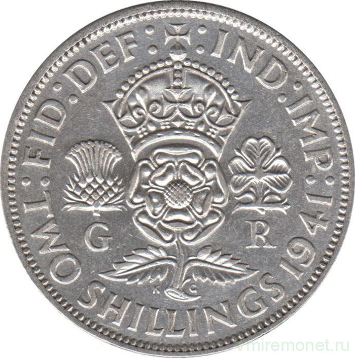 Монета. Великобритания. 2 шиллинга (флорин) 1941 год.