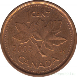 Монета. Канада. 1 цент 2003 год. Цинк покрытый медью. Новый тип.