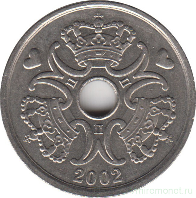 Монета. Дания. 2 кроны 2002 год.