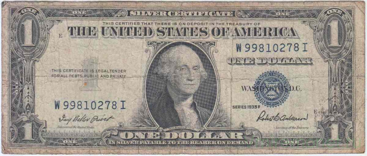 Банкнота. США. 1 доллар 1935 год. Синяя печать. W. Тип 416D2f.