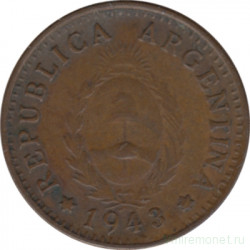 Монета. Аргентина. 1 сентаво 1943 год.