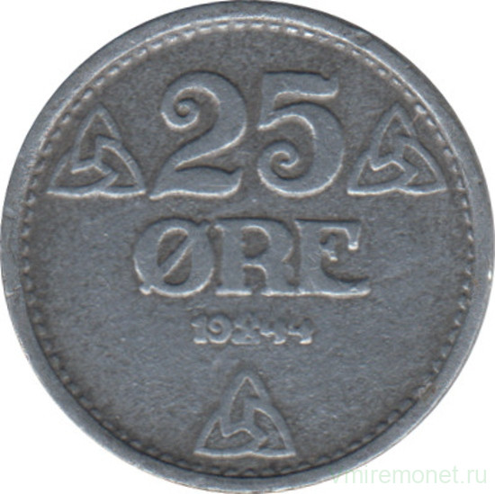 Монета. Норвегия. 25 эре 1944 год.