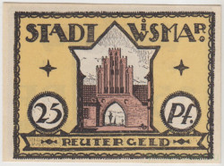 Бона. Нотгельд. Германия. Город Висмар. 25 пфеннигов 1921 год. Вариант 1439.1.2. Брак.