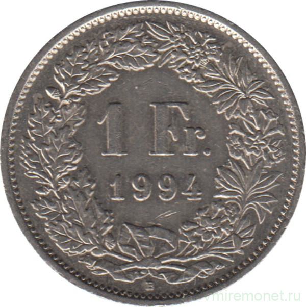 Монета. Швейцария. 1 франк 1994 год.