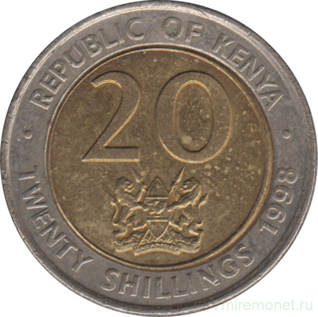 Монета. Кения. 20 шиллингов 1998 год.