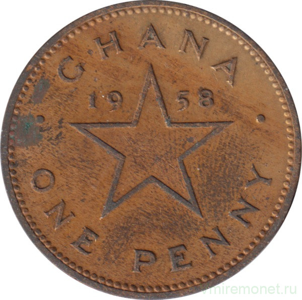 Монета. Гана. 1 пенни 1958 год.