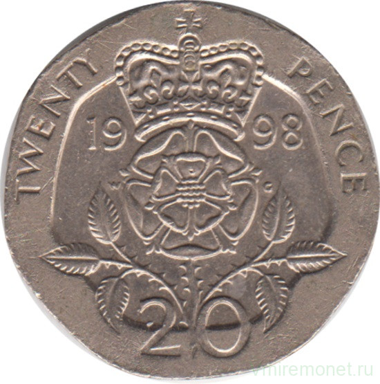 Монета. Великобритания. 20 пенсов 1998 год.