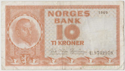 Банкнота. Норвегия. 10 крон 1969 год. Тип 31d.