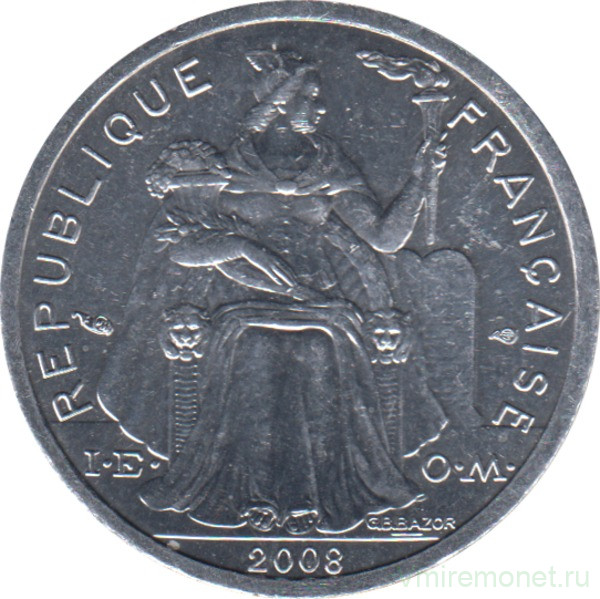 Монета. Французская Полинезия. 1 франк 2008 год.