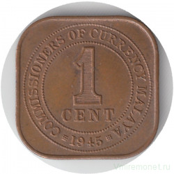 Монета. Малайя. 1 цент 1945 год. 
