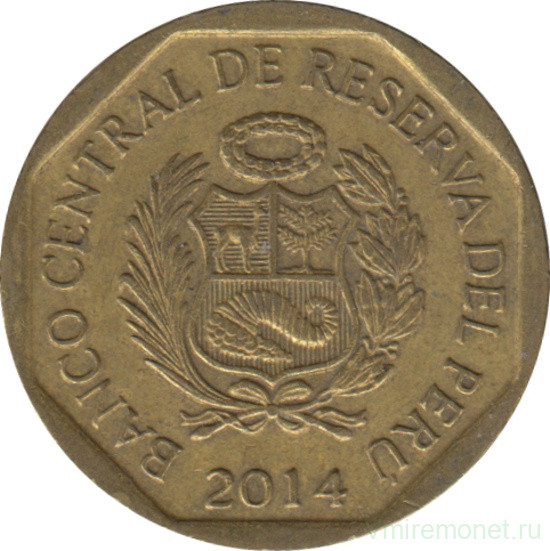 Монета. Перу. 10 сентимо 2014 год.