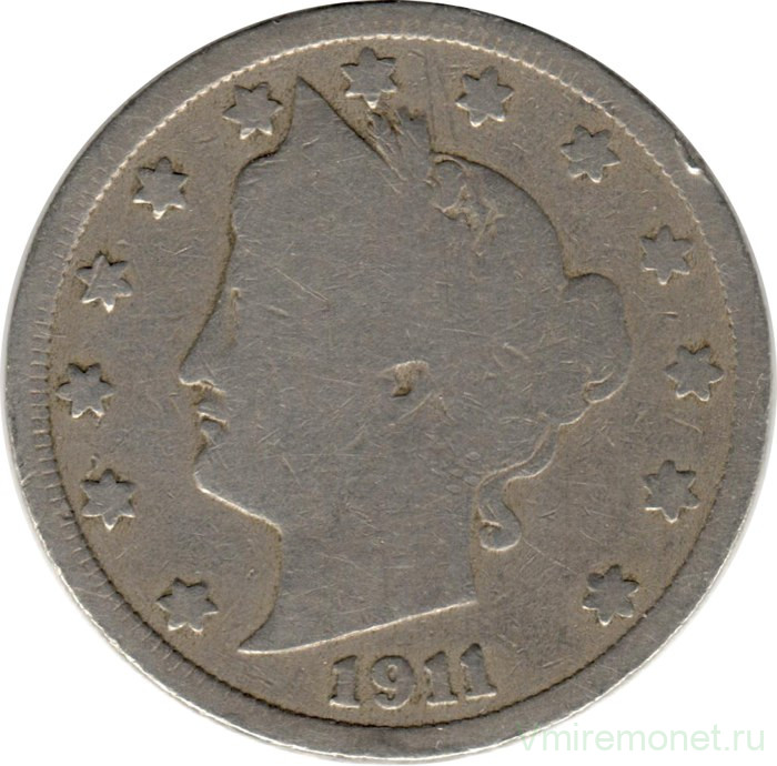 Монета. США. 5 центов 1911 год.