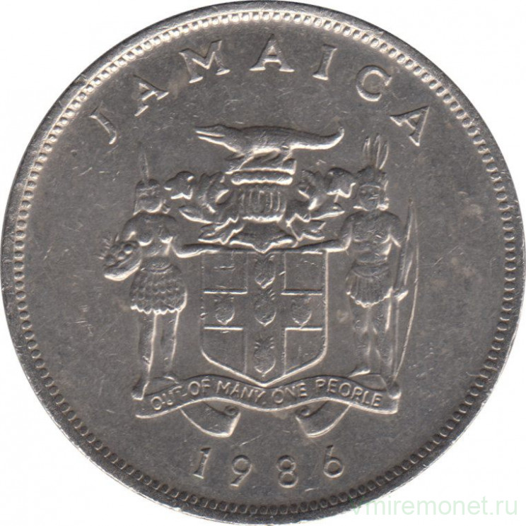 Монета. Ямайка. 25 центов 1986 год.