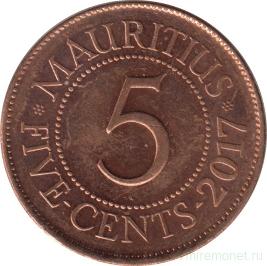 Монета. Маврикий. 5 центов 2017 год.
