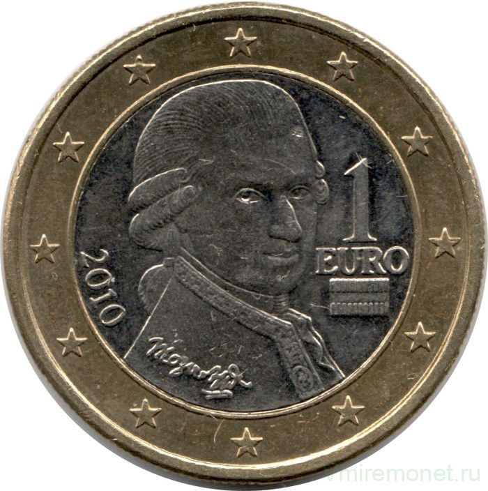 Монета. Австрия. 1 евро 2010 год.