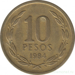 Монета. Чили. 10 песо 1984 год.