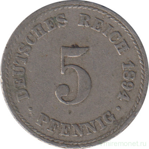 Монета. Германия (Германская империя 1871-1922). 5 пфеннигов 1894 год. (A).
