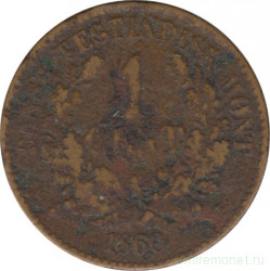 Монета. Датская Вест-Индия. 1 цент 1860 год.