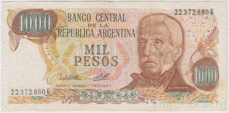 Банкнота. Аргентина. 1000 песо 1976 - 1983 год. Тип 304c (1).