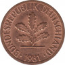 Монета. ФРГ. 1 пфенниг 1981 год. Монетный двор - Штутгарт (F). ав.