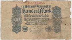 Банкнота. Германия. Веймарская республика. 100 марок 1922 год. Тип 75.