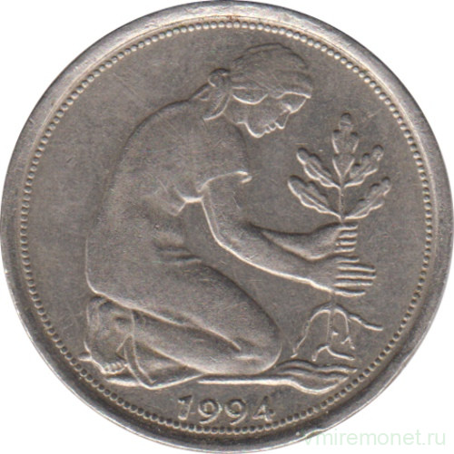 Монета. ФРГ. 50 пфеннигов 1994 год. Монетный двор - Штутгарт (F).