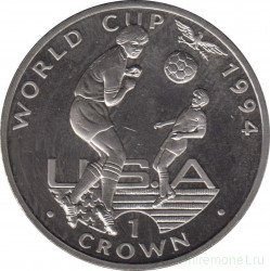 Монета. Гибралтар. 1 крона 1994 год. Чемпионат мира по футболу 1994 года в США. Игрок бьет головой.