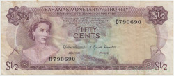 Банкнота. Багамские острова. 1/2 доллара 1968 год. Тип 26а.