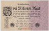 Банкнота. Германия. Веймарская республика. 2 миллионов марок 1923 год. Водяной знак - листья дуба. Серийный номер - две цифры , буква ,  точка (чёрные), 6 цифр (крупные,красные). ав.