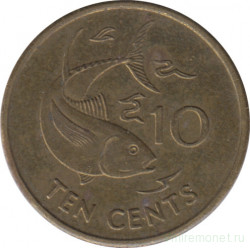 Монета. Сейшельские острова. 10 центов 1994 год.