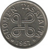 Аверс. Монета. Финляндия. 5 марок 1957 год.