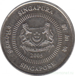 Монета. Сингапур. 10 центов 2005 год.