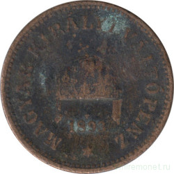 Монета. Венгрия. 2 филлера 1893 год.
