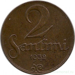 Монета. Латвия. 2 сантима 1932 год.