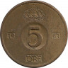 Аверс. Монета. Швеция. 5 эре 1961 год (U).
