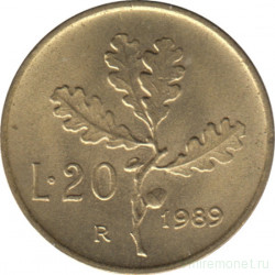 Монета. Италия. 20 лир 1989 год.