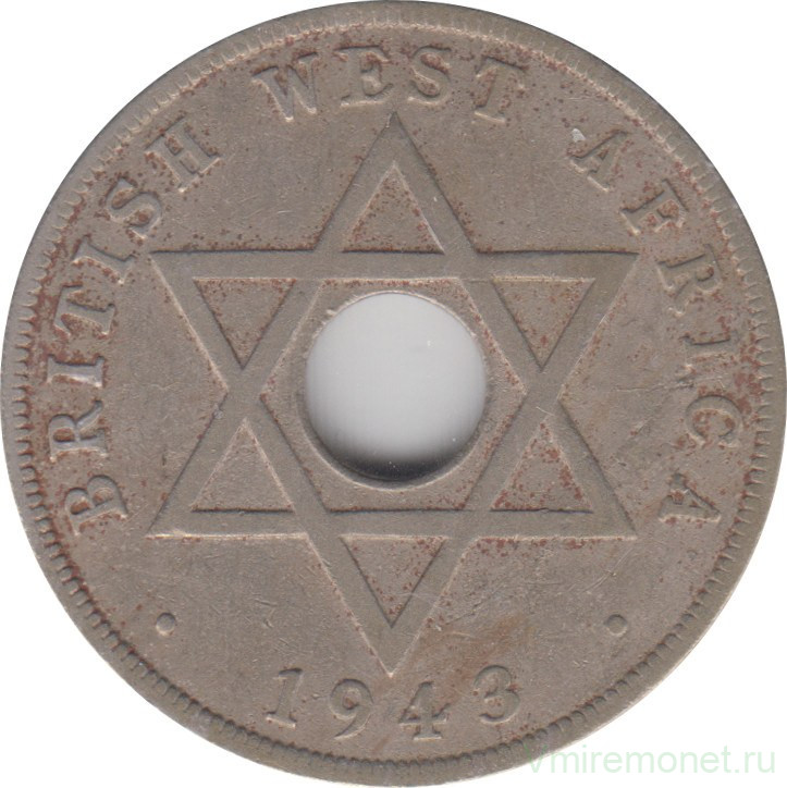 Монета. Британская Западная Африка. 1 пенни 1943 год.