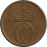 Монета. Норвегия. 1 эре 1958 год.рев.