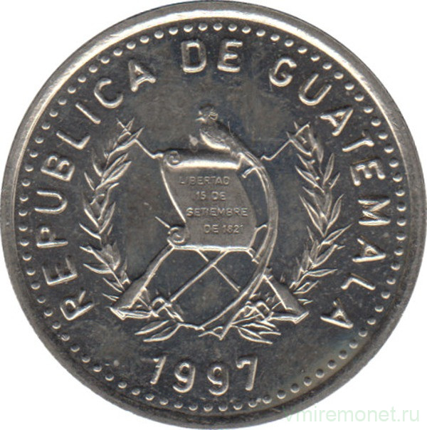 Монета. Гватемала. 10 сентаво 1997 год.