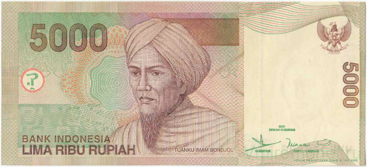 Банкнота. Индонезия. 5000 рупий 2001 год. (модификация 2003 год). Тип 142с.