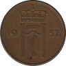  Монета. Норвегия. 5 эре 1957 год. ав.