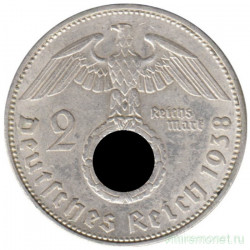 Монета. Германия. Третий Рейх. 2 рейхсмарки 1938 год. Монетный двор - Штутгарт (F).