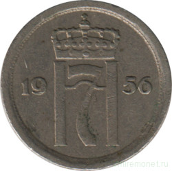 Монета. Норвегия. 25 эре 1956 год.