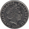Монета. Каймановы острова. 25 центов 2002 год. ав.
