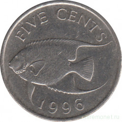 Монета. Бермудские острова. 5 центов 1996 год.