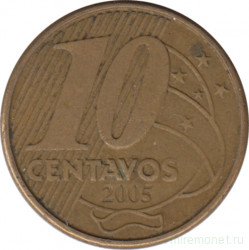 Монета. Бразилия. 10 сентаво 2005 год.