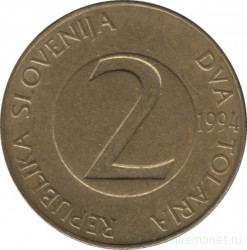 Монета. Словения. 2 толара 1994 год.  (Открытая цифра 4 - К).