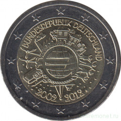 Монета. Германия. 2 евро 2012 год. 10 лет наличному обращению евро (A).